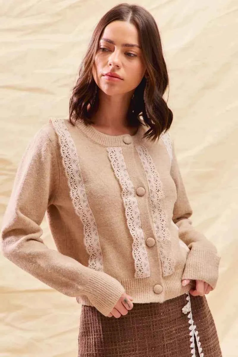SO ME Front Lace Trim Button Cardigan Sweater a3c7f24777784195bbf8be5c1eea635d-Max-Origin