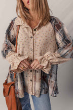 Ashleigh Blue Floral Plaid Patchwork Waffle Distressed Jacket a3c92c1324868db5