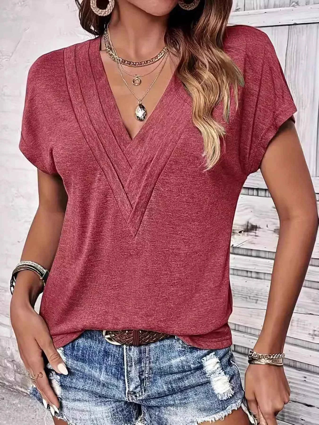 V-Neck Short Sleeve Casual Top a3ca672a37e048679ae8c94afd691dbd-Max-Origin