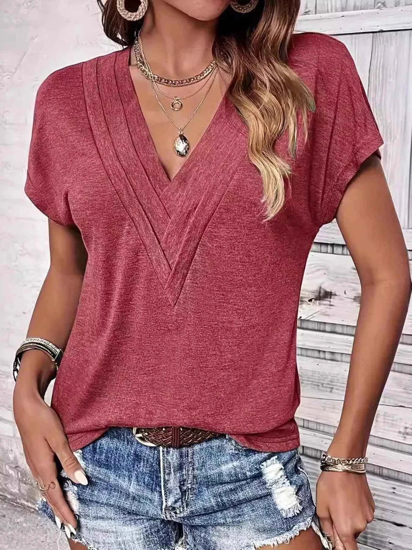 V-Neck Short Sleeve Casual Top a3ca672a37e048679ae8c94afd691dbd-Max-Origin