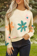 Khaki Flower Print Drop Shoulder Mineral Wash Sweatshirt Khaki 95%Polyester+5%Elastane a3d295ced60a4263