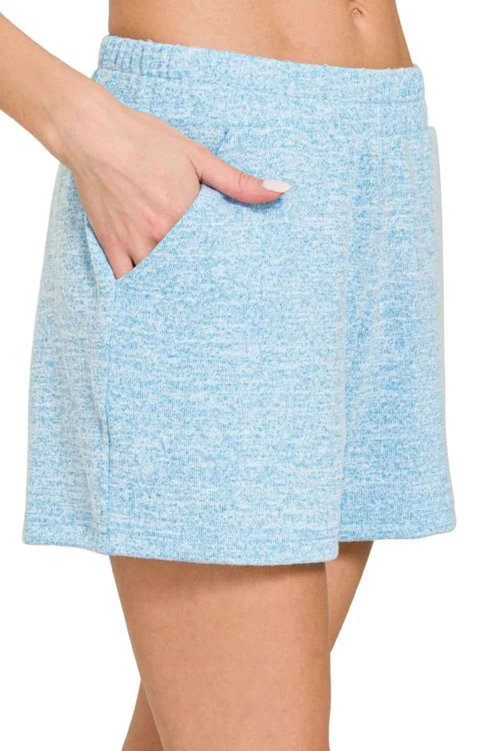 Zenana Soft Melange Hacci Elastic Waist Band Shorts a3d6b3ee-cbb8-4be5-97ab-7437d61bf515-Max-Origin