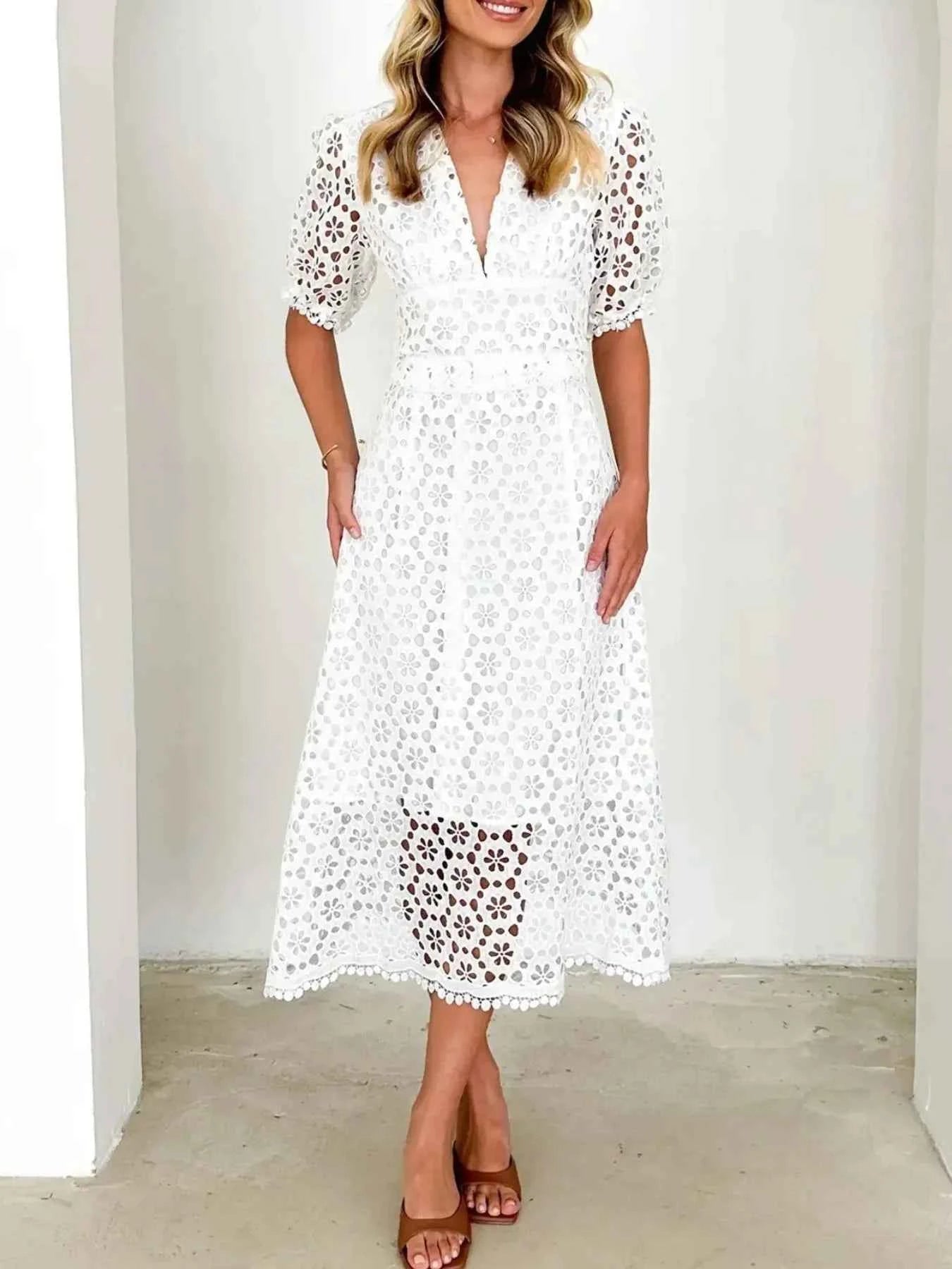 Eyelet Lace V-Neck Midi Dress with Puff Sleeves a3d77f2c-8f95-4348-8d1b-eee78ef3fe06-Max-Origin