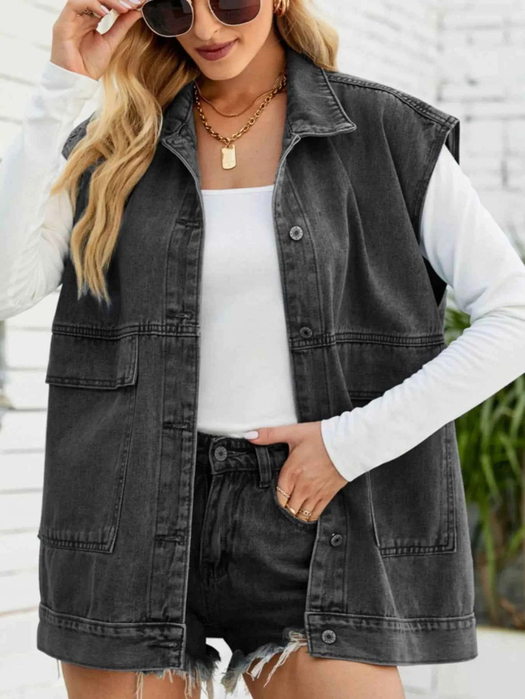 Sleeveless Button-Down Denim Jacket a3dba90f-56ac-489a-b430-988433f98f29-Max-Origin