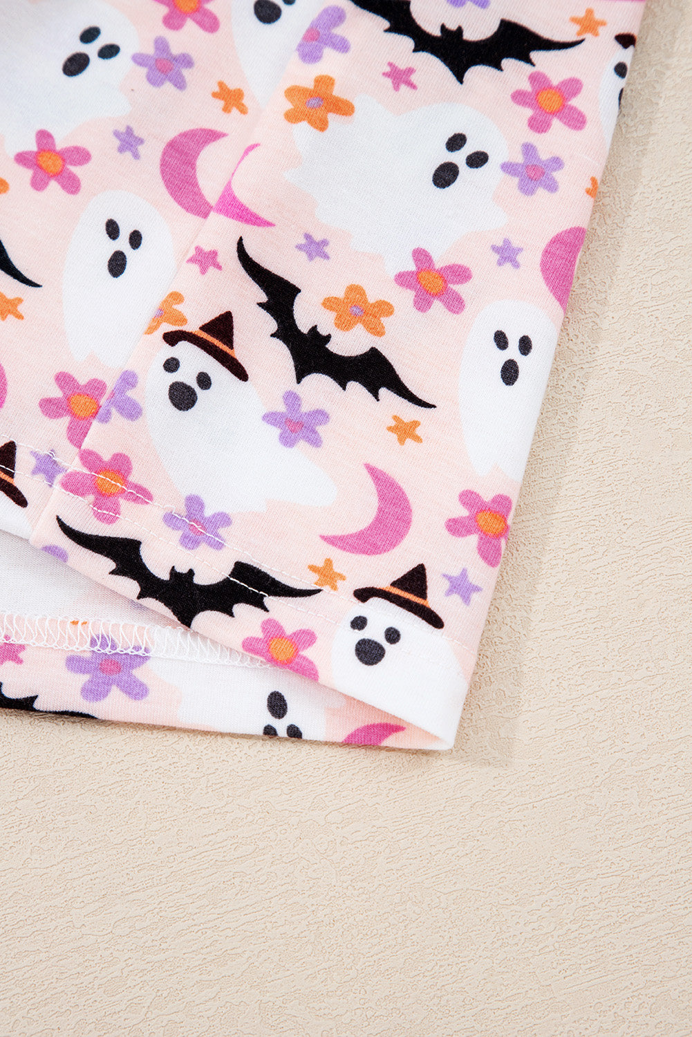 Pink Cute Floral Halloween Ghost Print Long Pajama Set a3dc9e7b99ab362e