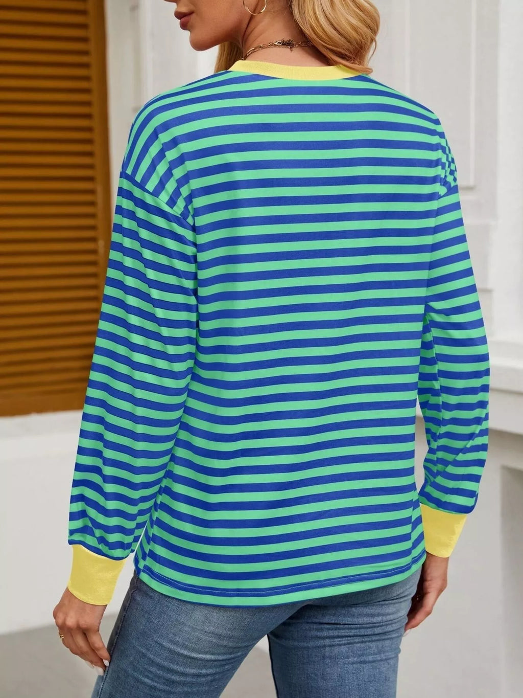 Striped Round Neck Long Sleeve T-Shirt a3dd9254ad1241498b0f49b3c1a54bbd-Max-Origin
