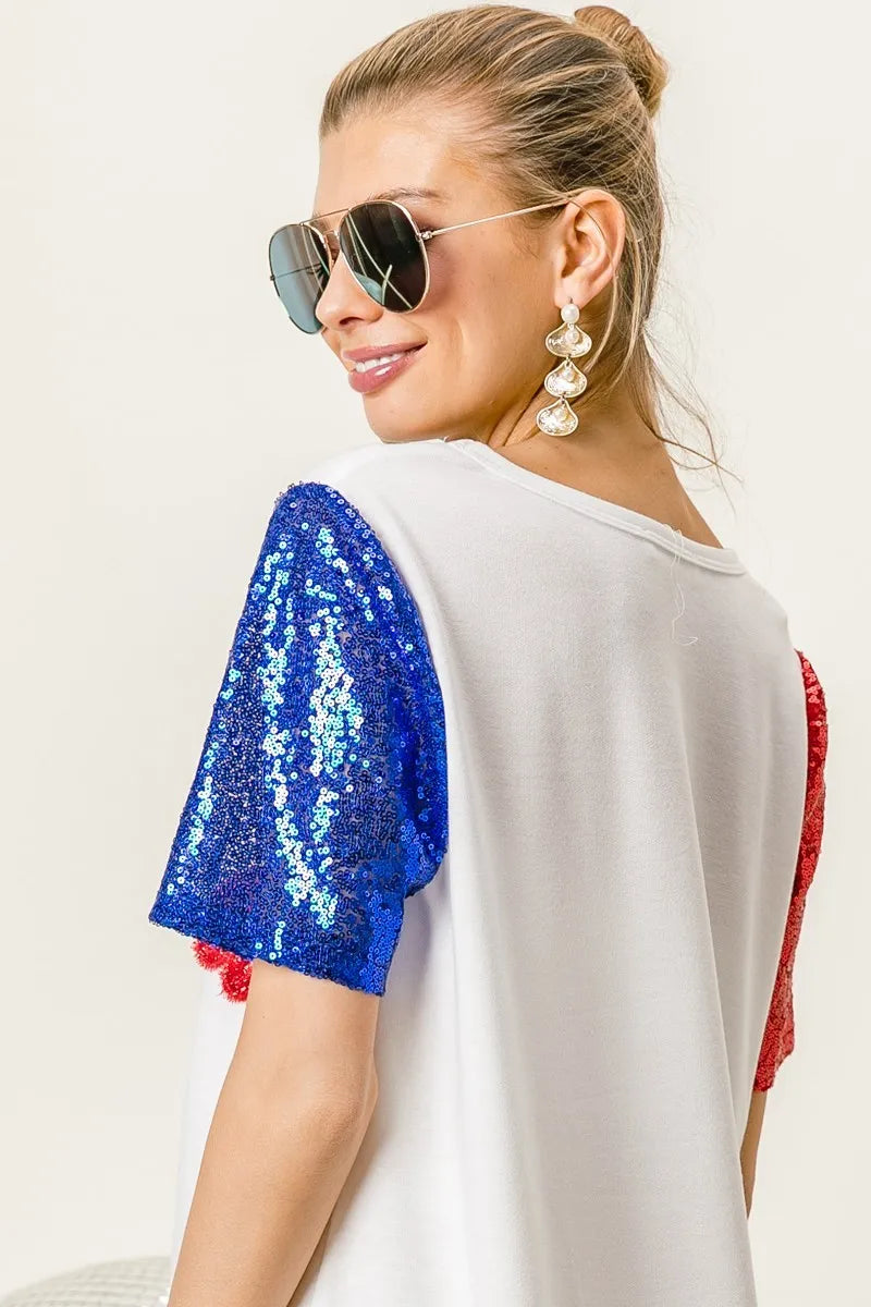 BiBi Metallic Letter V-neck Sequin Sleeves Top a3e37b030fa7426d9a0f82026b566174-Max-Origin