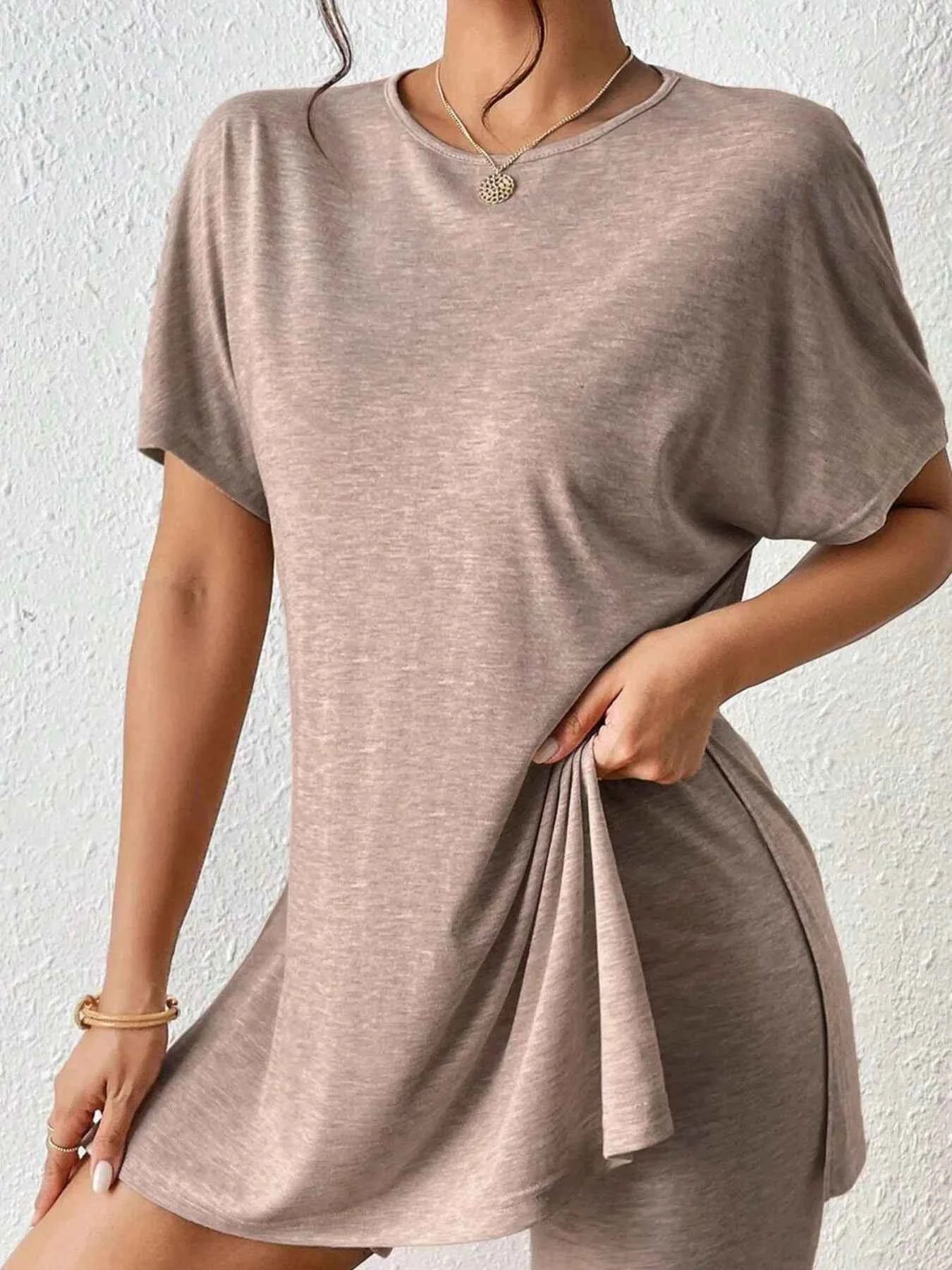 Casual Round Neck T-Shirt and Shorts Set Light Brown a3e417f9-6ace-41e8-b4d1-2d8b02e38457-Max-Origin