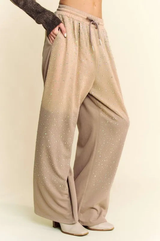 Rhinestone Drawstring Wide Leg Pants a3e64ec6-6ef5-49a7-bec3-eafd10be78f0-Max