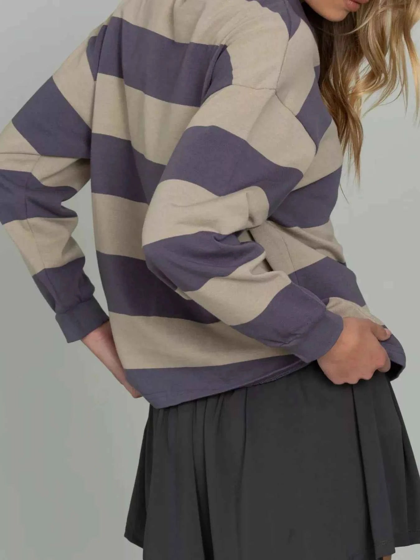Striped Polo Collar Sweatshirt with Button Details a3ea0533-4eca-402c-a5a9-8d07bea48914-Max-Origin