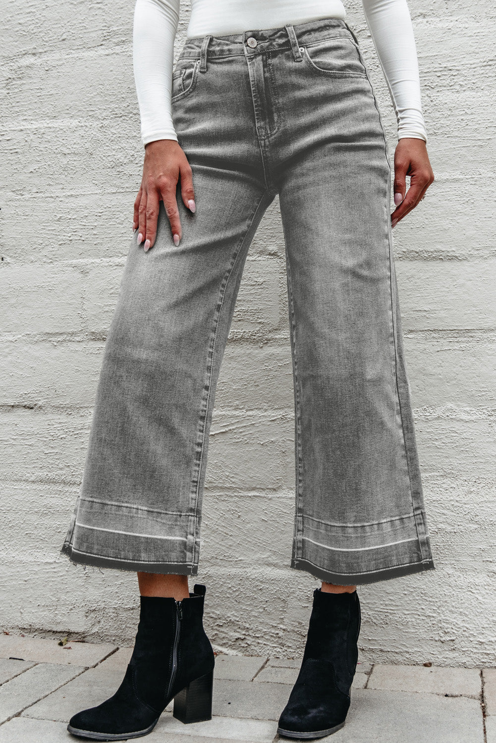 Gray Raw Hem Straight Leg Loose High Waist Jeans a3efbaafcb1d7c54