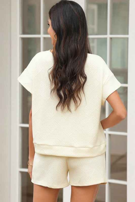 Textured Short Sleeve Top and Shorts Set a3f13b97-592f-4115-bd5f-a00a8919aeed