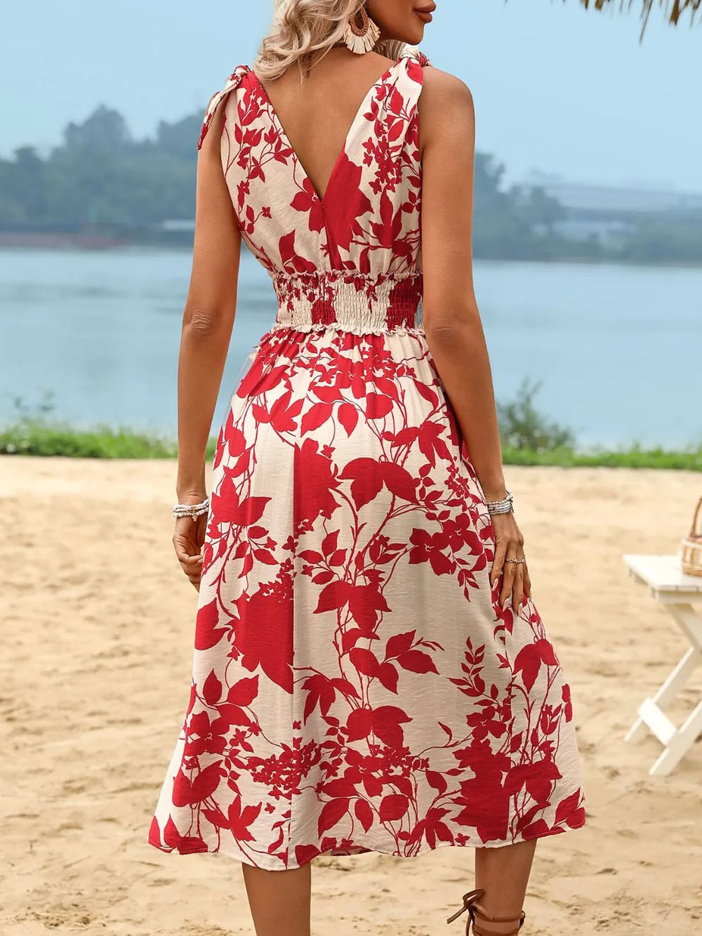 Perfee Smocked Printed Surplice Midi Dress a3f1c3b8-0991-42e9-80ed-b4f6791dfdd0-Max
