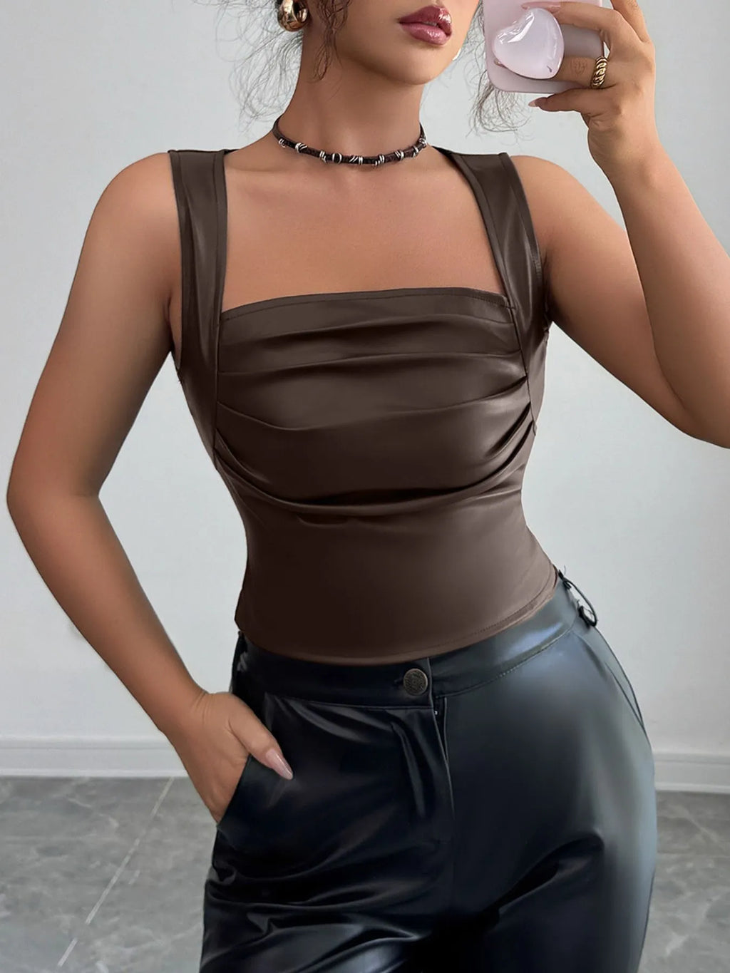Leather-Look Ruched Tank a3f24bab-50f5-414e-8f7f-2a6111011ffe-Max-Origin