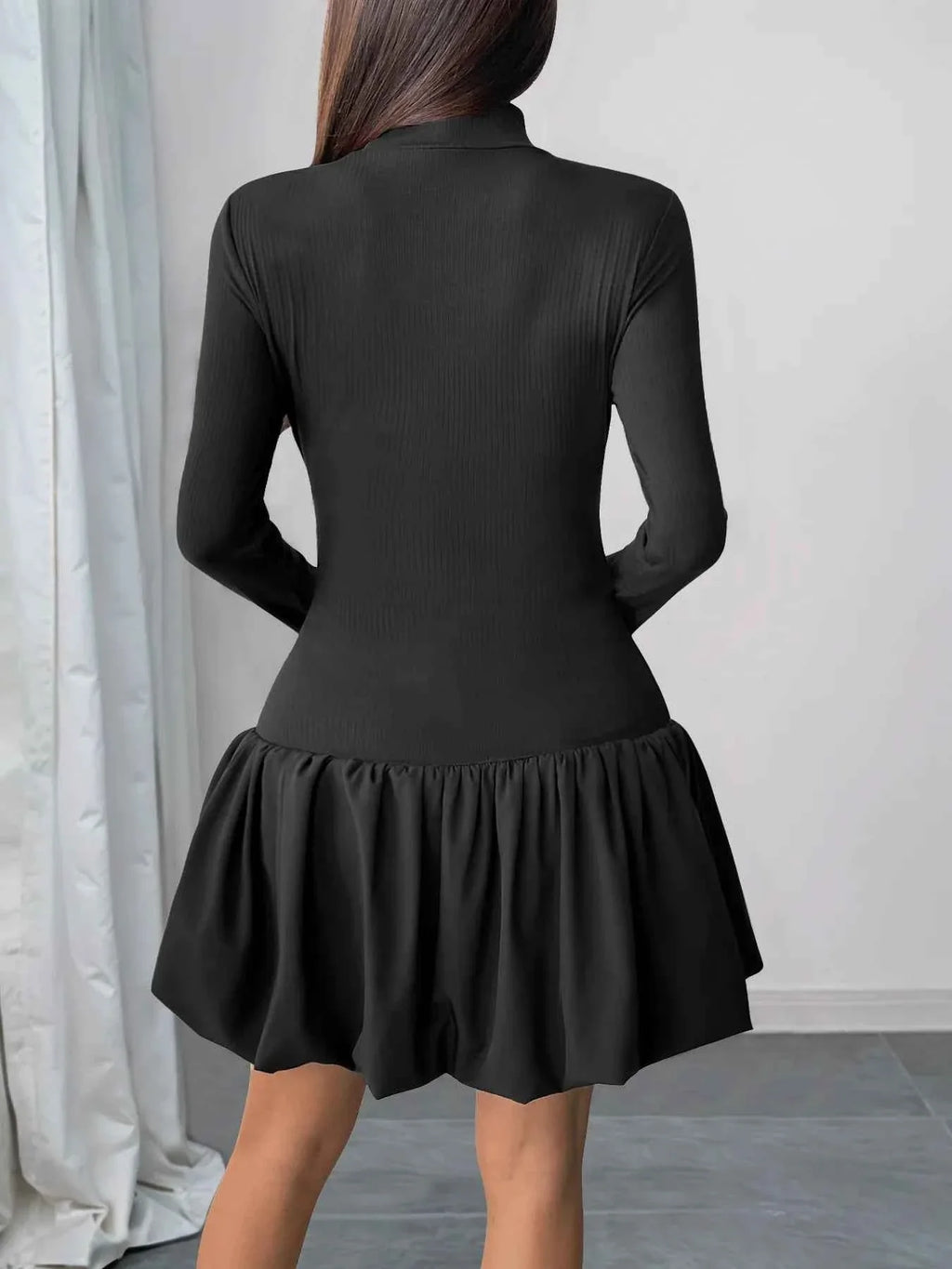 Mock Neck Long Sleeve Bubble Hem Dress a3f38423-1d83-4a9d-bcf7-4e5cf5ee96bb-Max-Origin