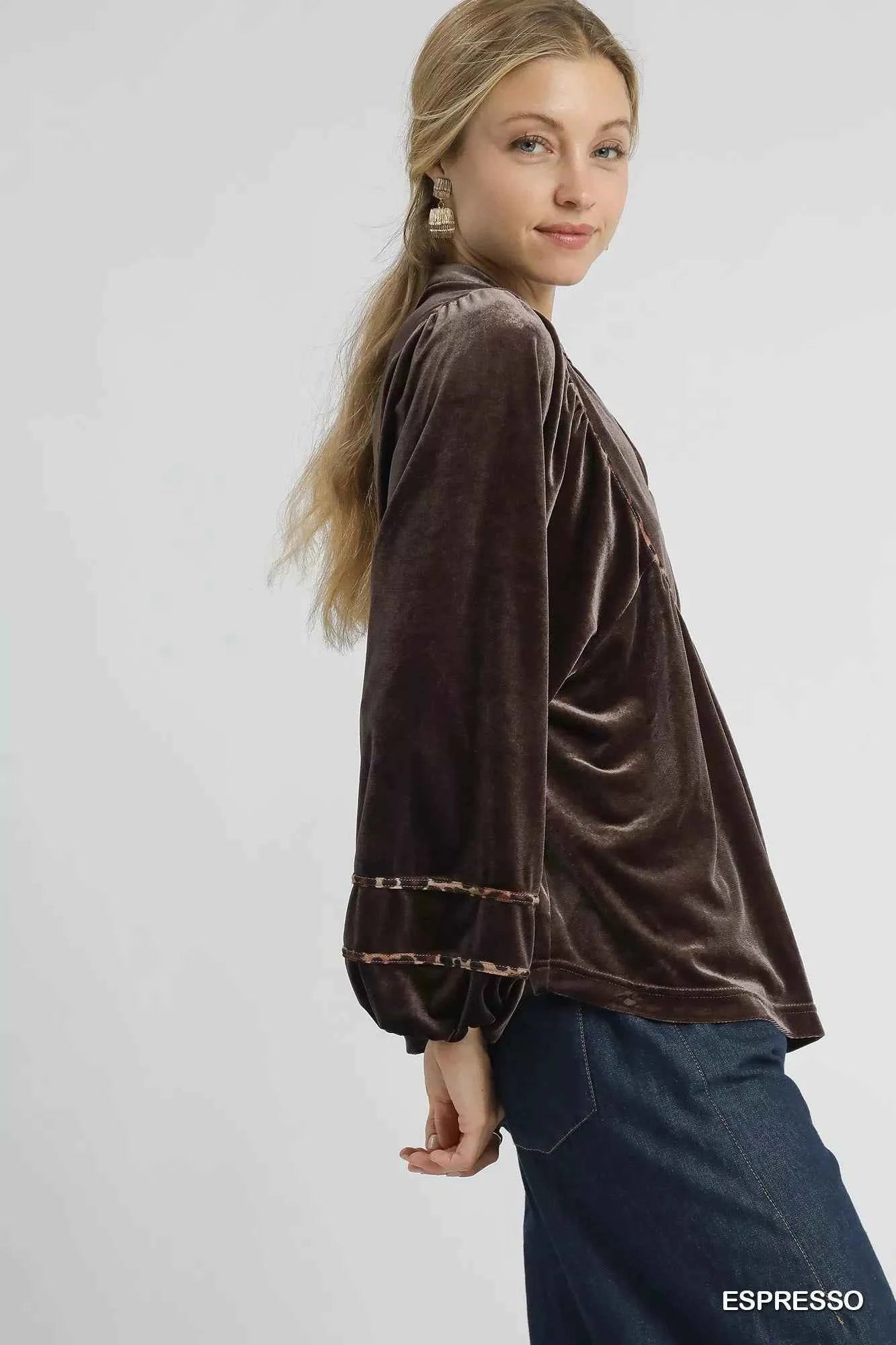 Umgee Velvet Long Sleeve Blouse with Contrast Trim a3f5ae53-60e5-4a4c-bcad-d79cc43cec89-Max-Origin