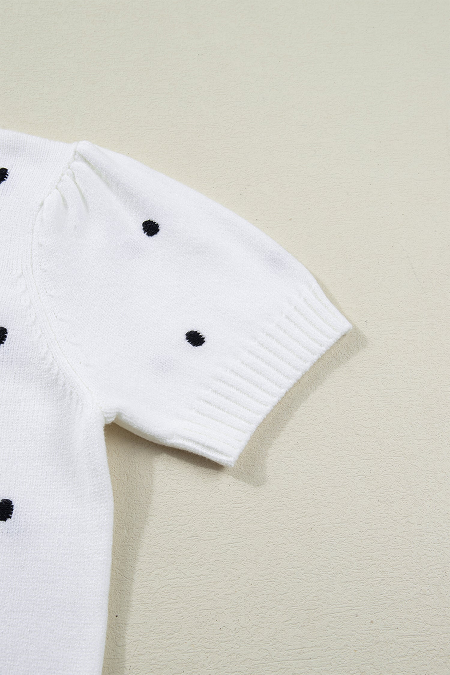 White Elegant Polka Dot Bubble Short Sleeve Sweater a3f87f1ed0bb4b74