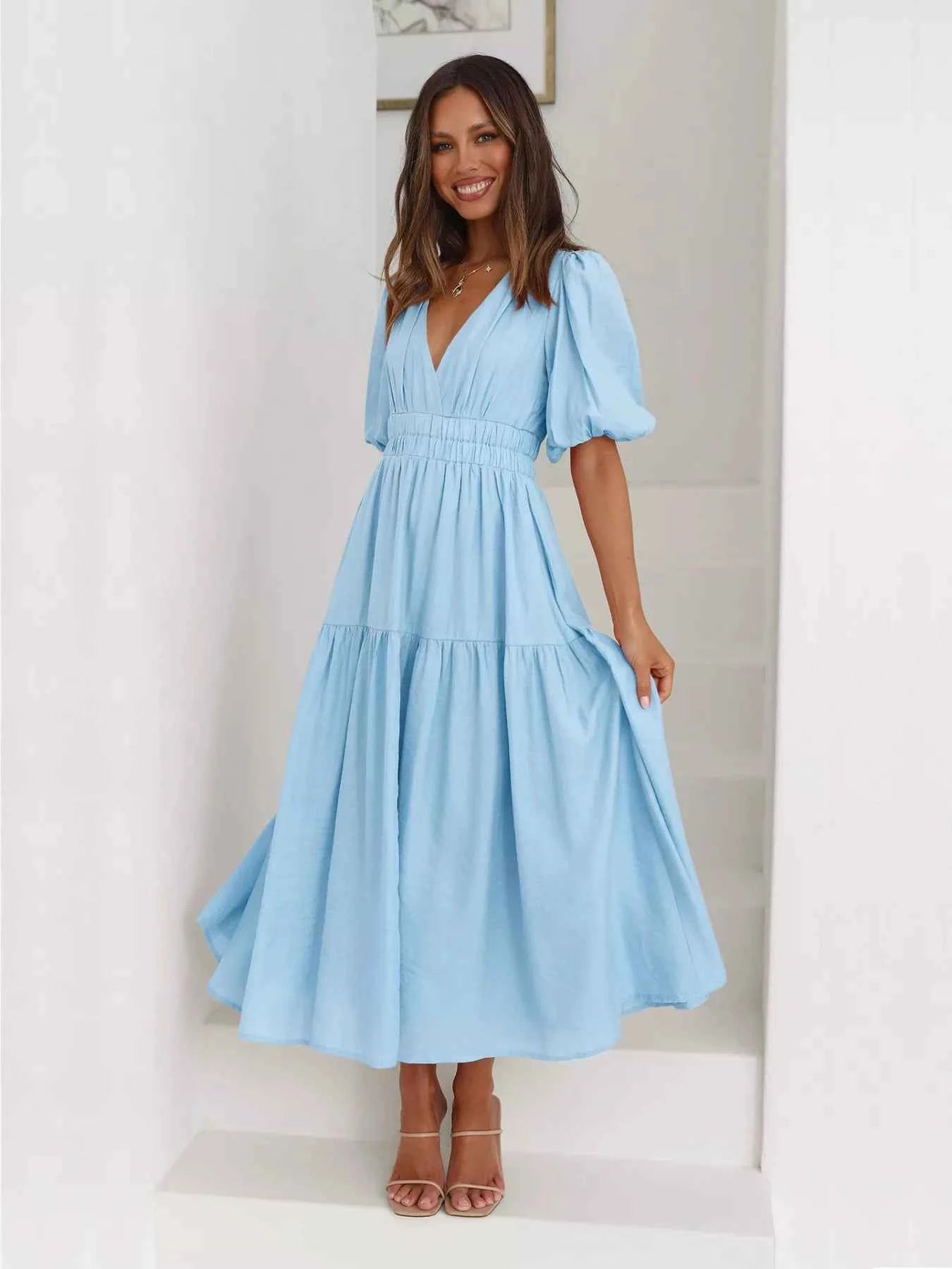 Tiered Puff Sleeve Midi Dress a404d137-130b-471f-b85b-ed2552cec226-Max-Origin
