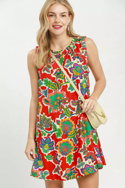 Abstract Print Sleeveless Shift Dress Red a40799b3-4293-4200-beb2-d93f90b2e6fc-Max-Origin