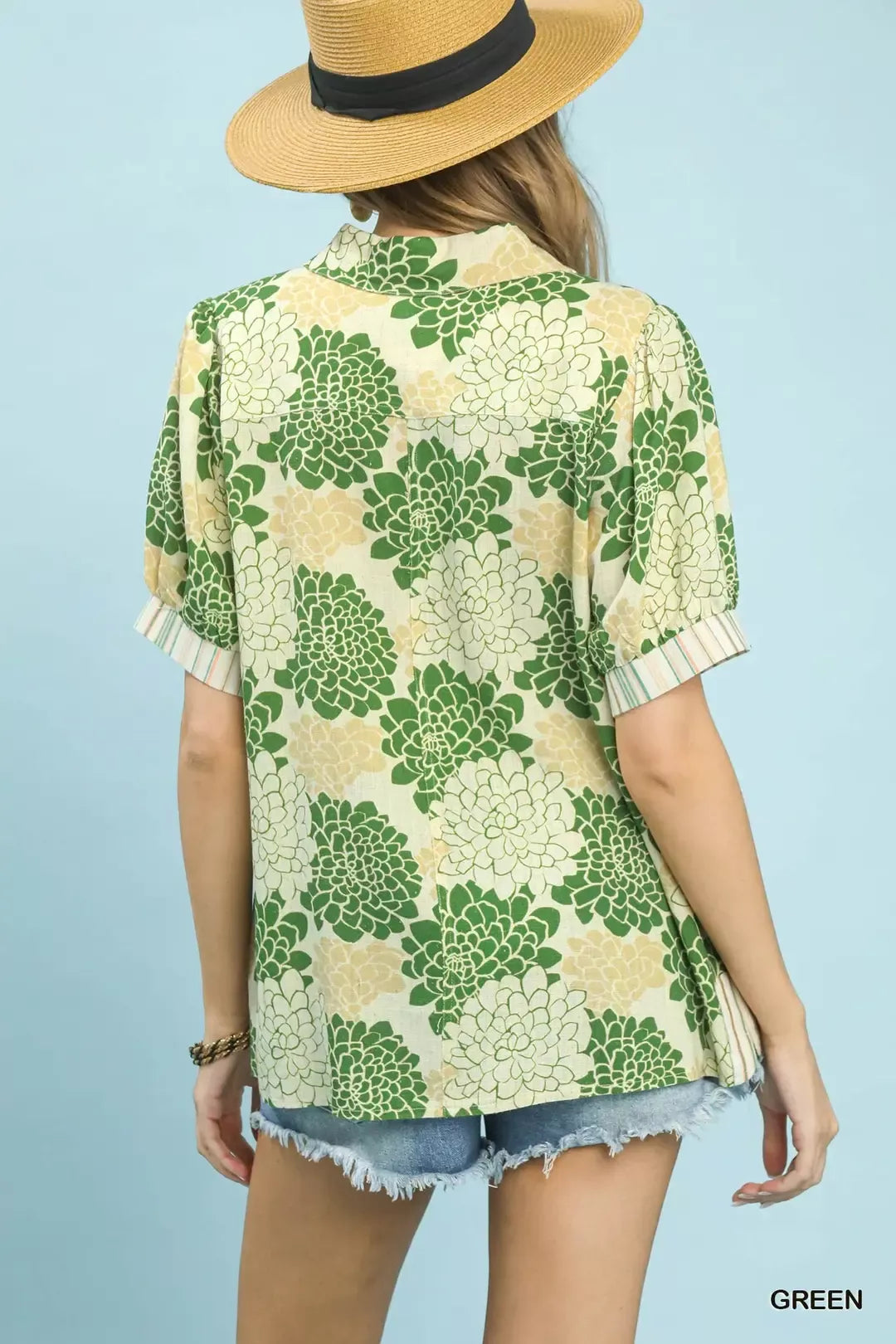 Floral Collared Short Sleeve Blouse a40950cb-2e76-46a6-a86c-f21df7094235-Max-Origin