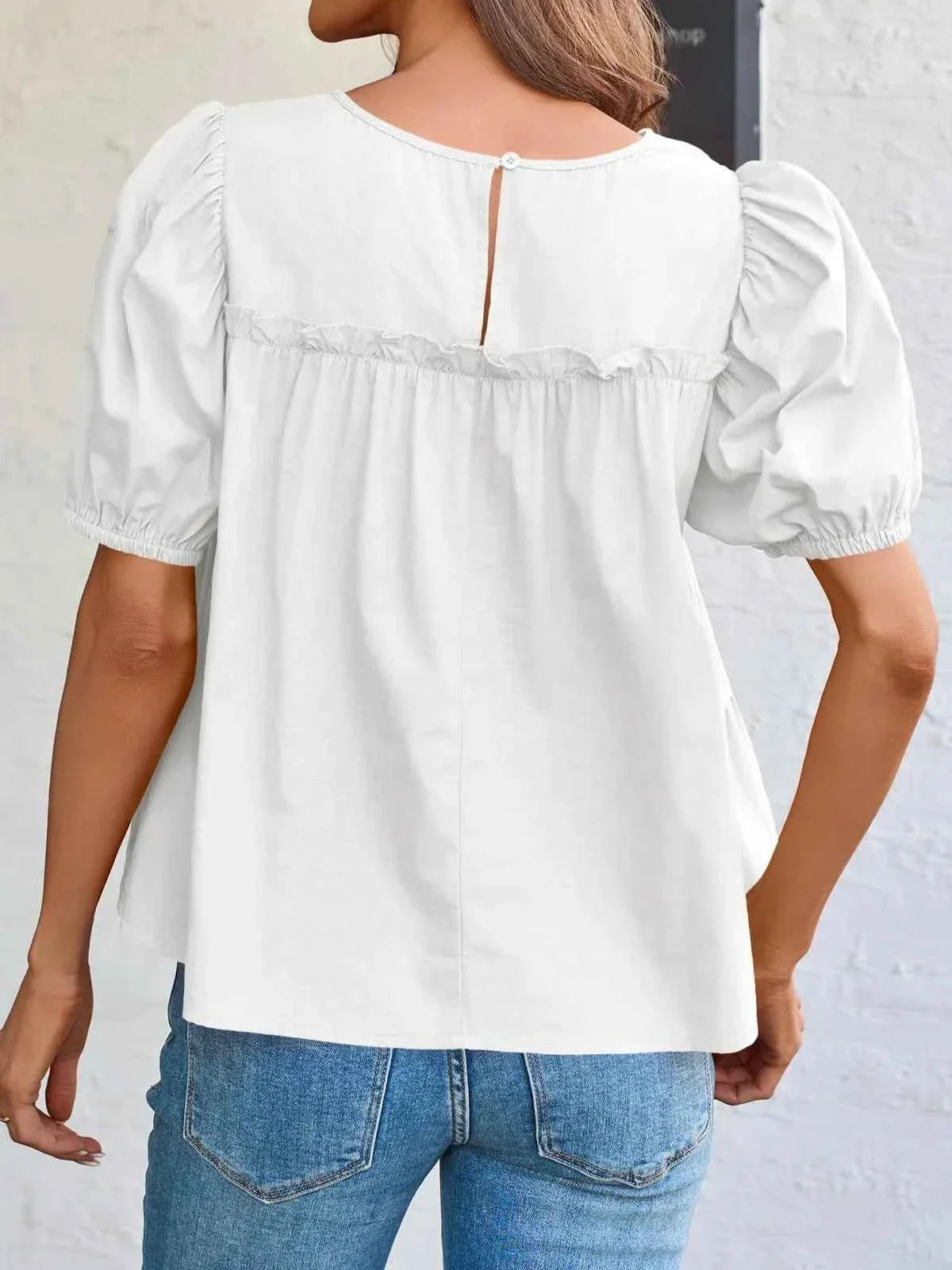Round Neck Puff Sleeve Tiered Blouse a40a7284-00eb-4596-a69e-ef9cc589cc32-Max-Origin