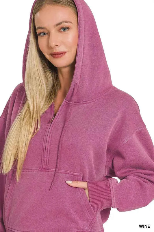 Fleece Pigment Dye Half Zip Kangaroo Pocket Hoodie a417fe06b9f242f9803039d92fc5c9fa-Max-Origin