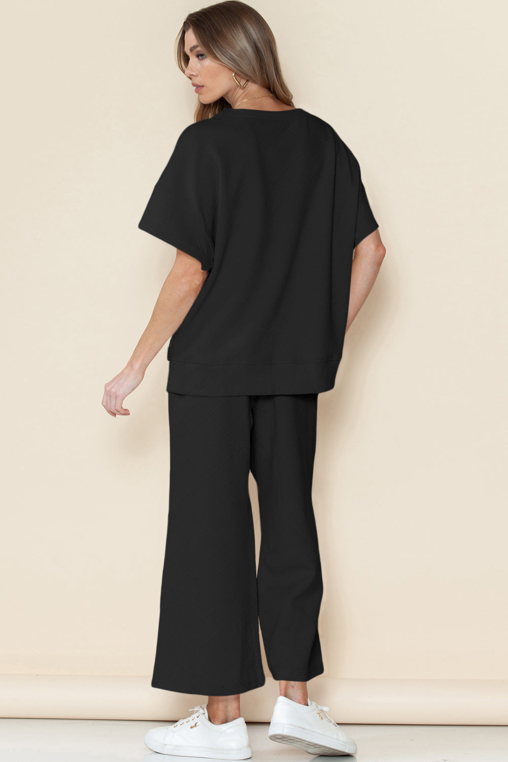 Black Christmas Santa Clause Graphic Sequins Patch Textured Pants Set