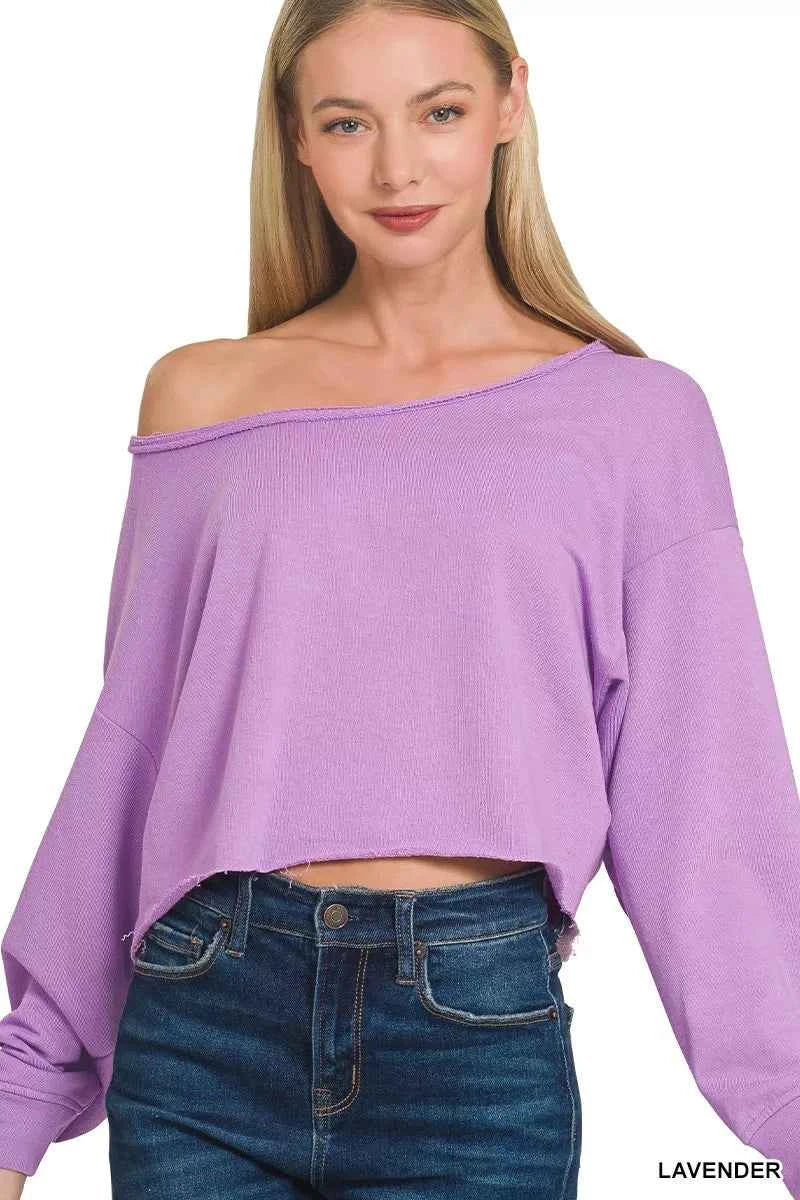 Zenana French Terry Boatneck Crop Top LAVENDER a4262114dc2b4f82bdcdd572c702c3f9-Max-Origin
