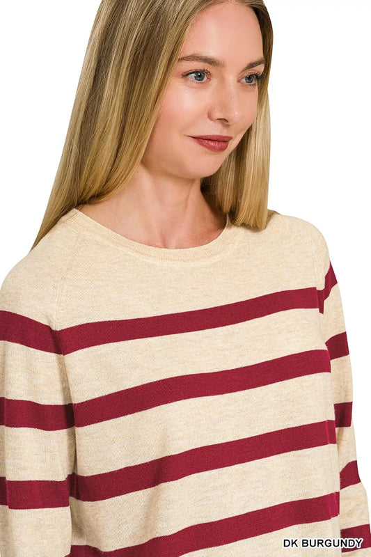 Lightweight Wool Blend Striped Round Neck Sweater a428ff19-1cb7-45c9-8d89-bc611fbc2ca7-Max-Origin