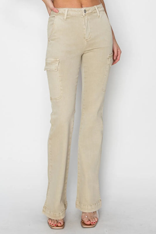 Full Size High Rise Side Slit Cargo Bootcut Jeans a42db5bf-1359-4e8b-9b1f-4e9bae33c6da-Max