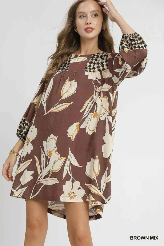 Floral High-Low Babydoll Dress BROWN MIX a42efb80-4ffe-442c-b4f1-9fd5228316de-Max-Origin