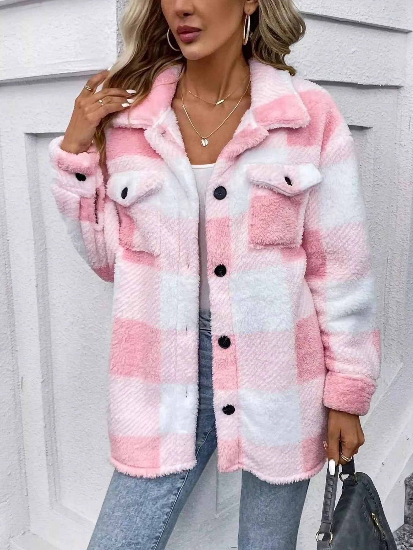 Plaid Fleece Button-Up Outerwear a43042af3ff7424592e1978d8219500d-Max-Origin