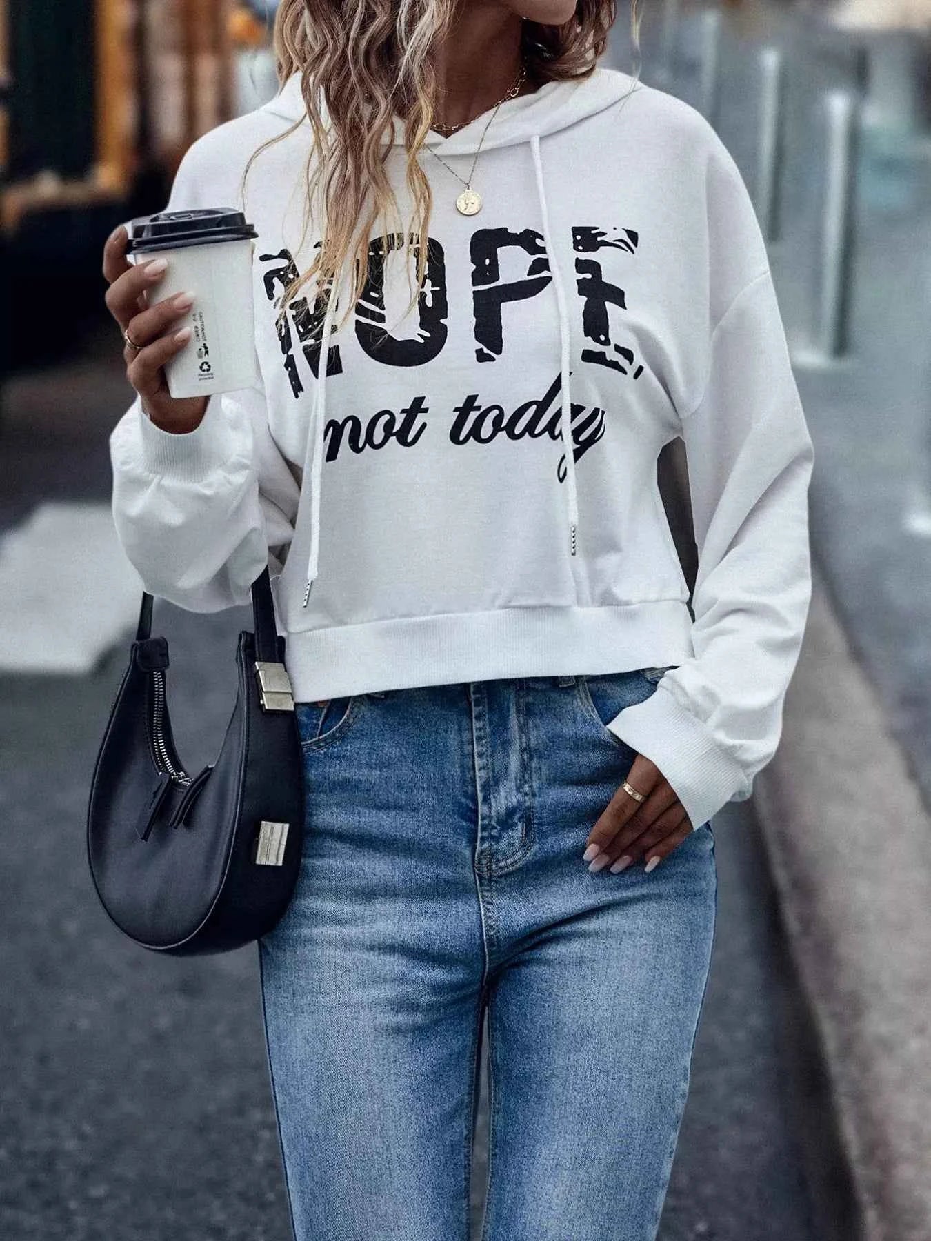 Letter Graphic Long Sleeve Drawstring Hoodie White a43e20e2-e556-4310-96f5-67ddcfac9532-Max-Origin