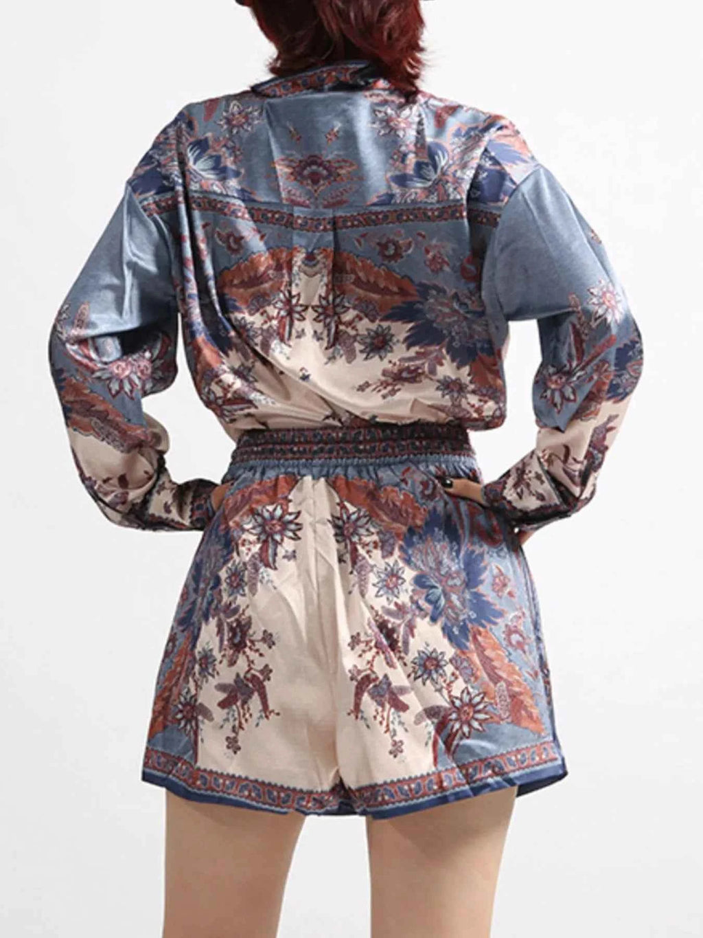 Printed Button Front Long Sleeve Shirt and Shorts Set a4406451-cbd4-4fb6-beac-4b779fb4940d-Max-Origin