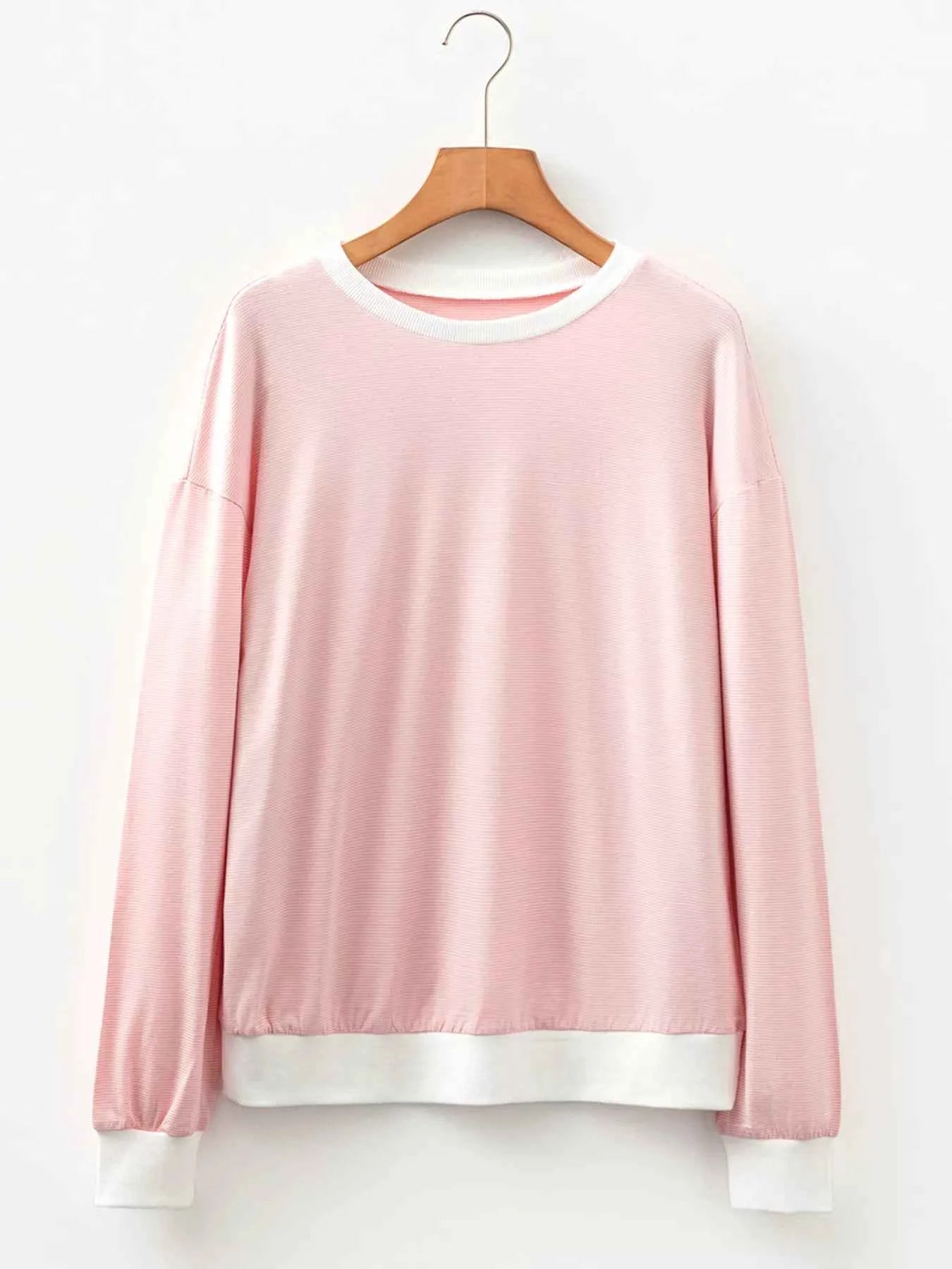 Stripe Contrast Edge Patchwork Long Sleeve Top a444f4d5c72043a18aba4e2dcf145fac-Max-Origin