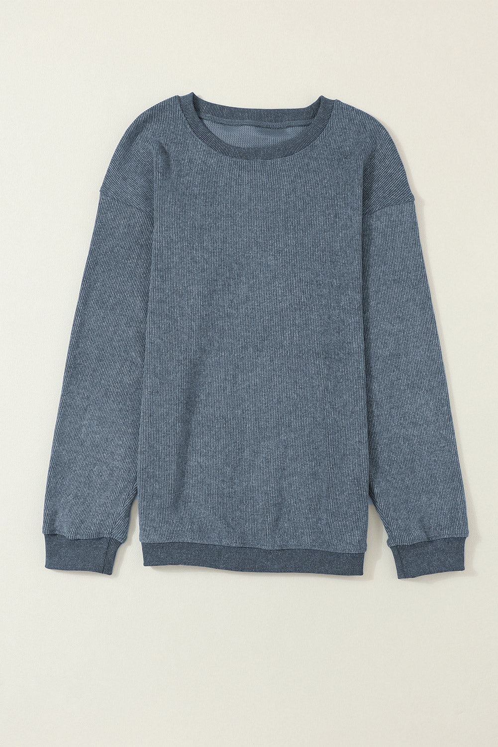 Green Ribbed Round Neck Drop Sleeve Pullover Sweatshirt a44e2de94745ca0f