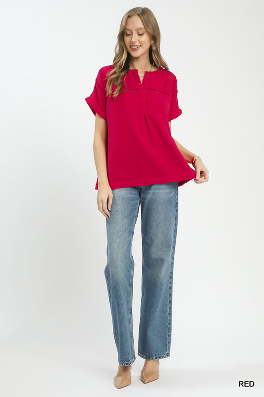 Textured Gauze Split-Neck Boho Blouse a459f75c-1b6b-4ff6-85c5-c17ceb34952e-Max