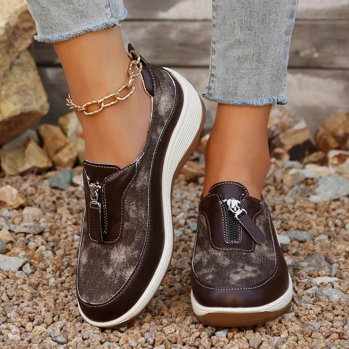 Round Toe Platform Wedge Sneakers with Zip Brown a45dba25-00c2-43ae-b5ab-210e9e55dd82-Max-Origin