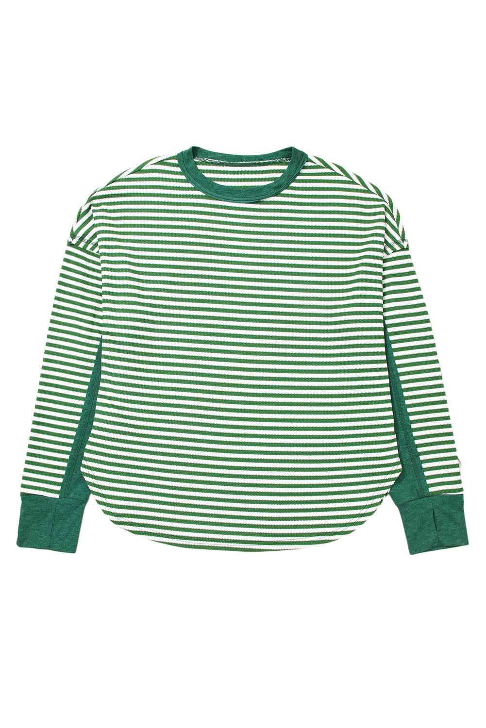 Green Stripe Exposed Seam Patchwork Plus Size Thermal Waffle Top a45e11d23cad7bf9