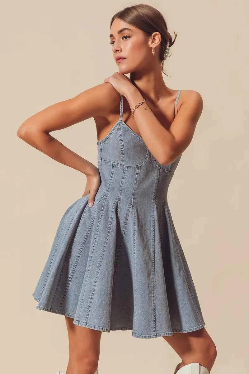 A Line Fit and Flare Denim Mini Dress a46025b1bde9445eb23796876116c147-Max-Origin