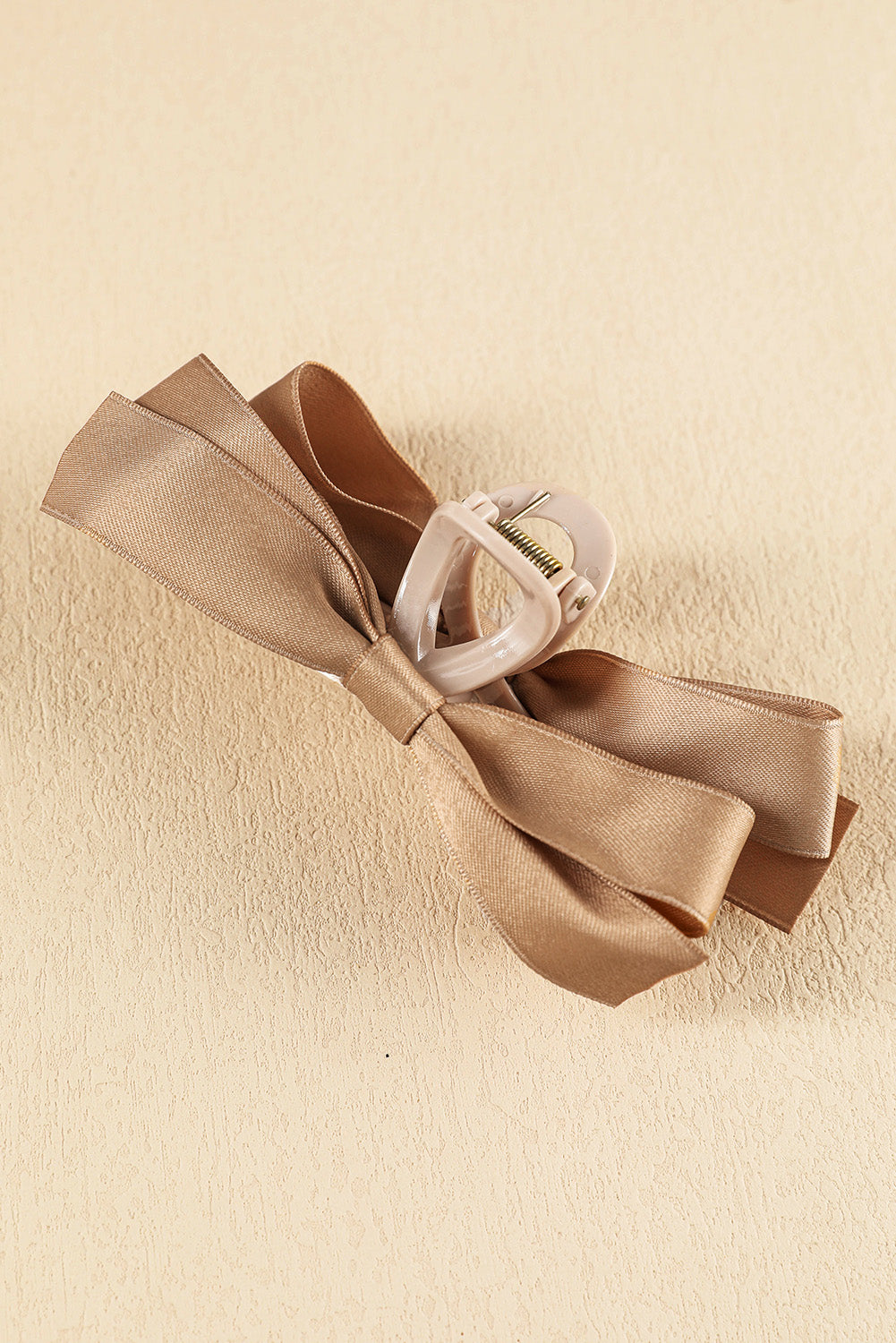 Light French Beige Solid Color Ribbon Bow Decor Hair Clip a4733d1f332ec15b