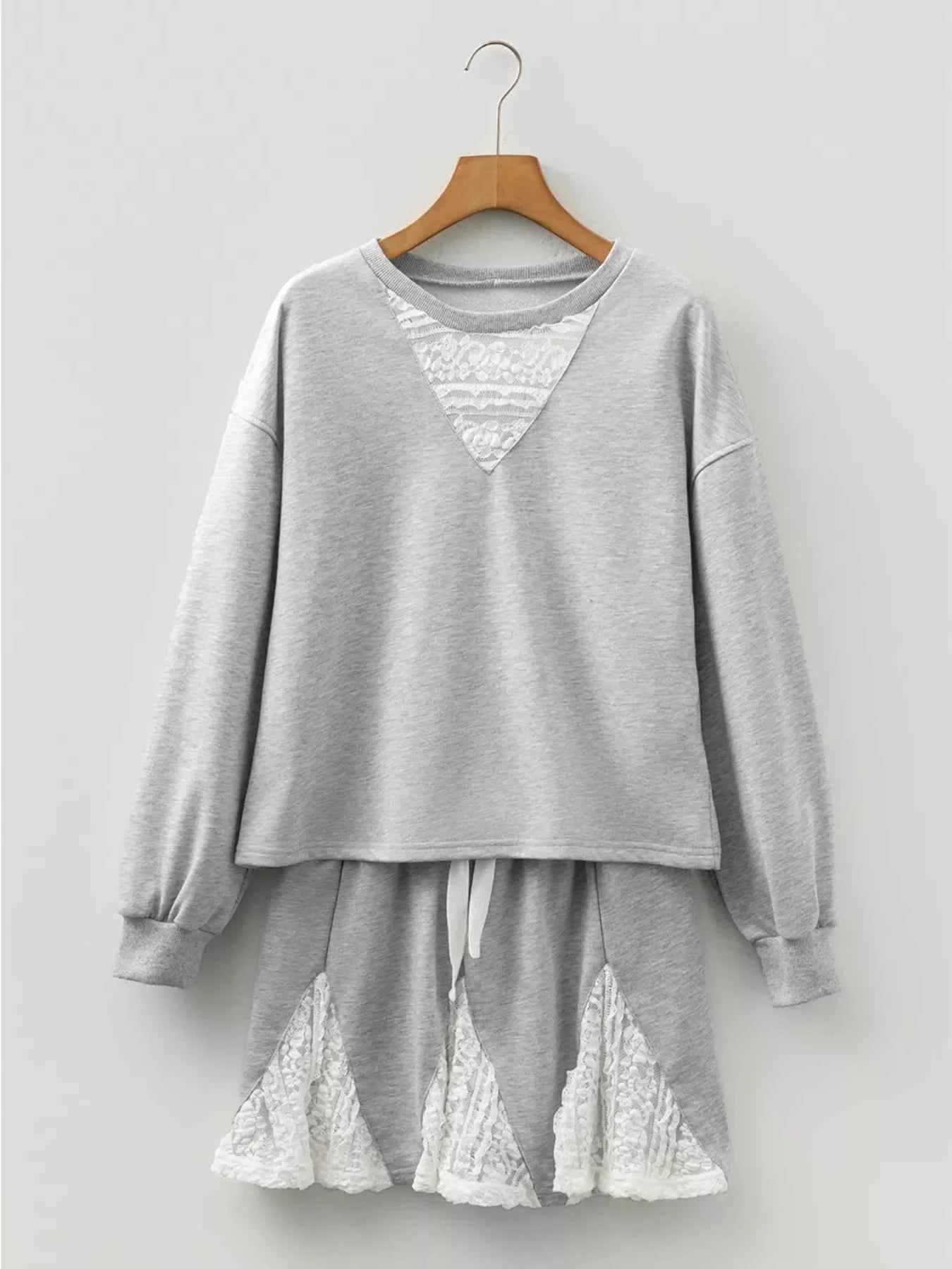 Lace Patchwork Drop Shoulder Top and Drawstring Skort 2pcs Outfit a4787fa5d62a40d1bda76103790a5dc8-Max-Origin