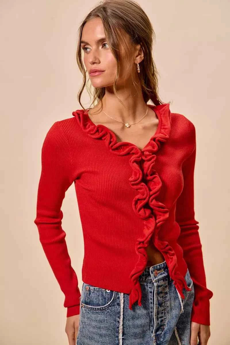 SO ME Cascade Ruffle Ribbed Sweater Cardgian a482e7a0a4be4d1698fa61288ede6249-Max-Origin