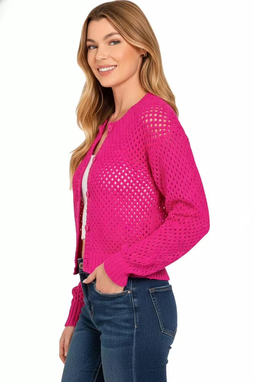 Zenana Button Down Lightweight Crochet Cardigan Sweater a485e860-8588-4867-abcd-e92c5d621603-Max-Origin