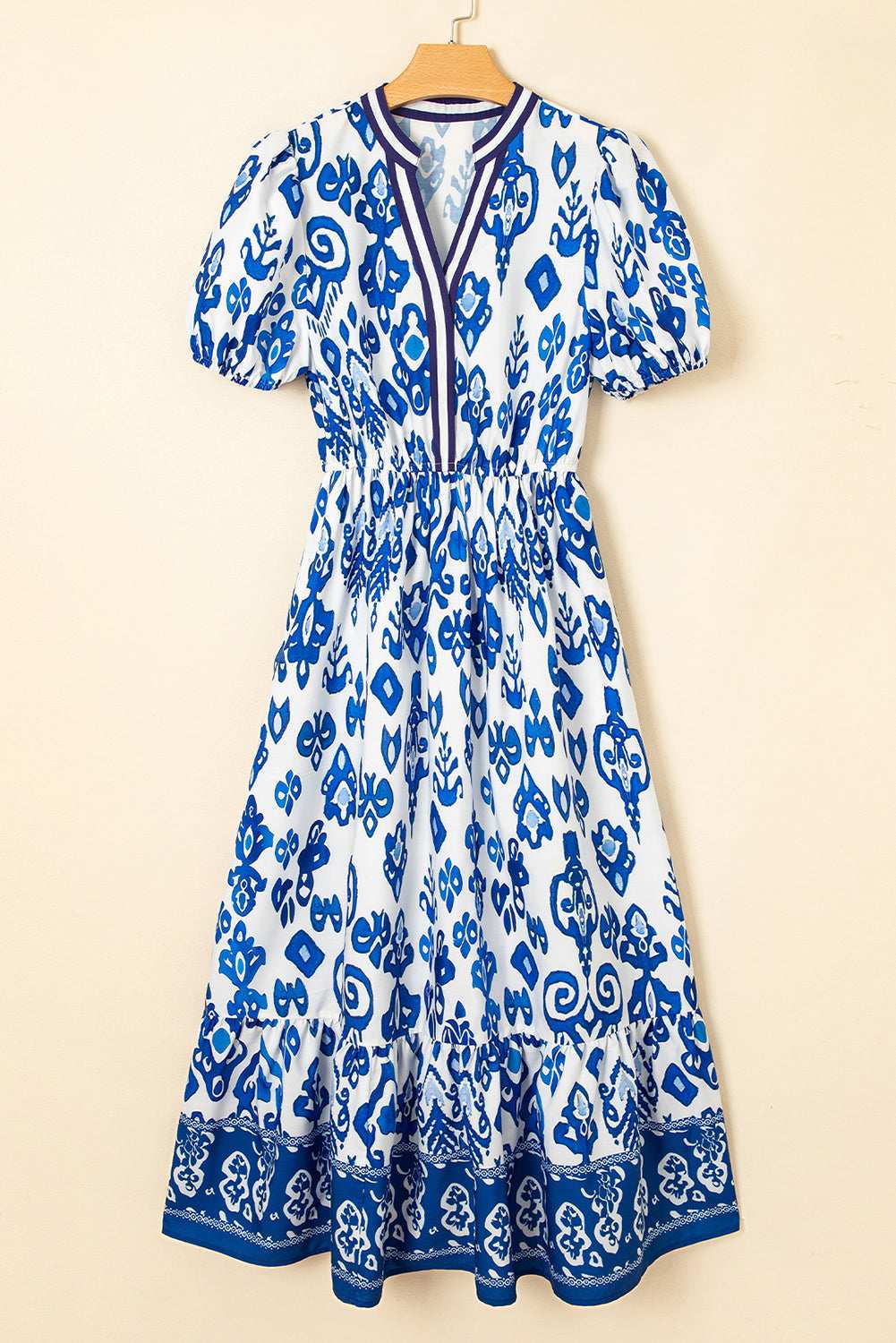Blue Floral Ruffle Hem Pop of Color Neckline Dress a48dbb2f81a2ff1a-_4