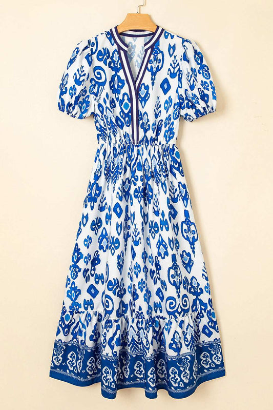 Blue Floral Ruffle Hem Pop of Color Neckline Dress a48dbb2f81a2ff1a-_4