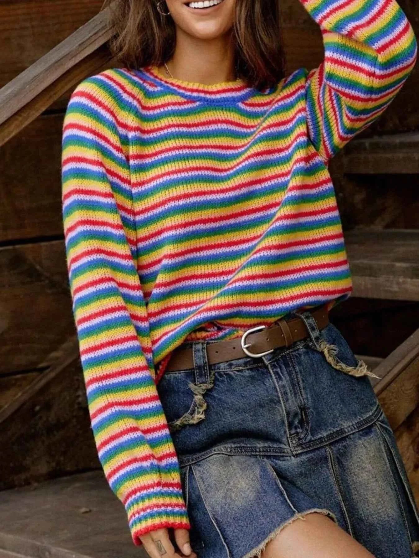 Rainbow Striped Pullover Sweater