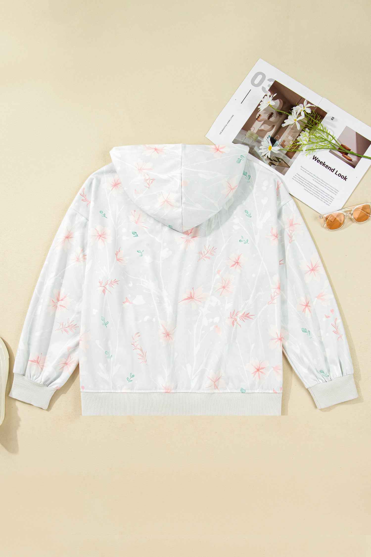 Gray Floral Print Plus Size Loose Hoodie a48f6b47c767f87d