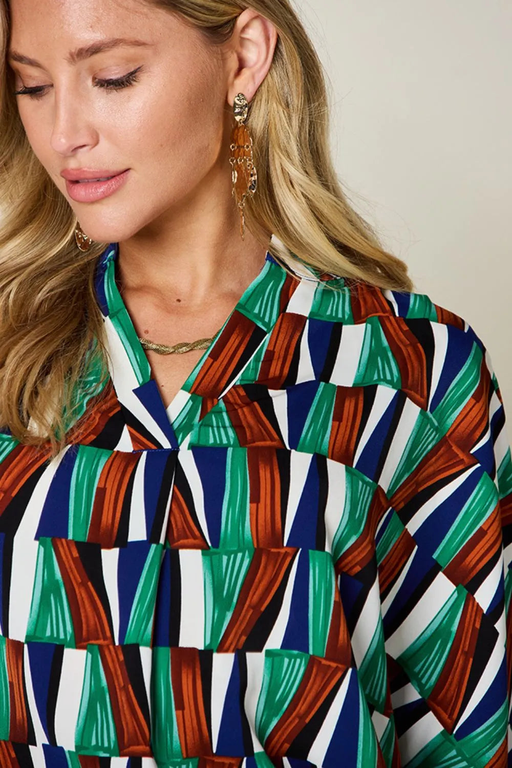 Double Take Full Size Geometric Notched Dolman Sleeve Top a49795ec-d2a3-4026-b544-e396c36508b5-Max