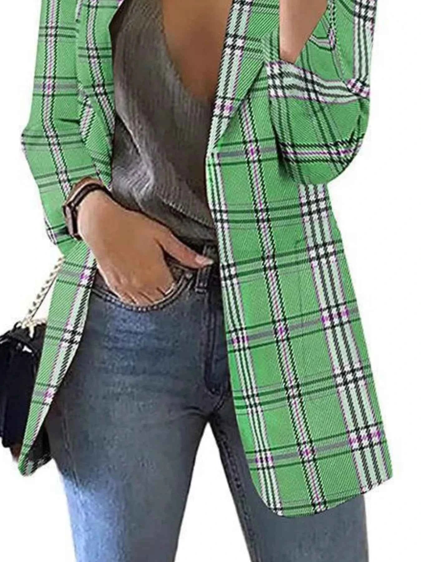 Plaid Lapel Collar Blazer a49d4d5b-02ef-4653-a0a6-4f5513cf384c-Max-Origin